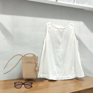 Patch Women Casual Linen Round Neck Sleeveless Blouse