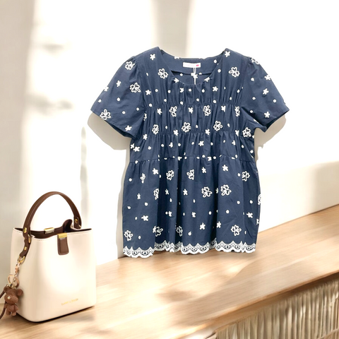 Patch Women Casual Short Sleeve Blouse