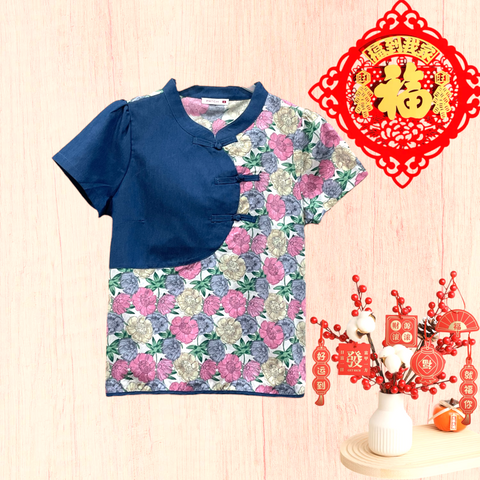 Patch Women Cheongsam Short Sleeve Blouse