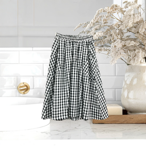 Patch Women Elastic High Waist Checked Skirt